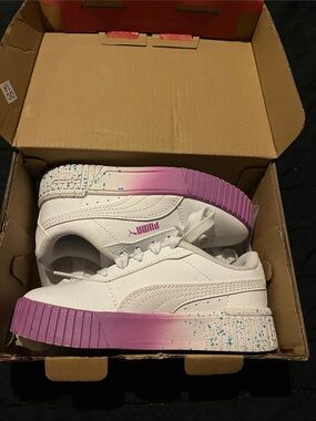 Puma Kids White Sneakers with Pink Gradient Sole